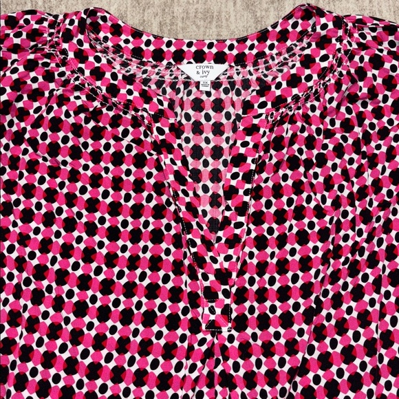 3x mandarin v neck top pink red black white Crown & Ivy long sleeve - Picture 2 of 7